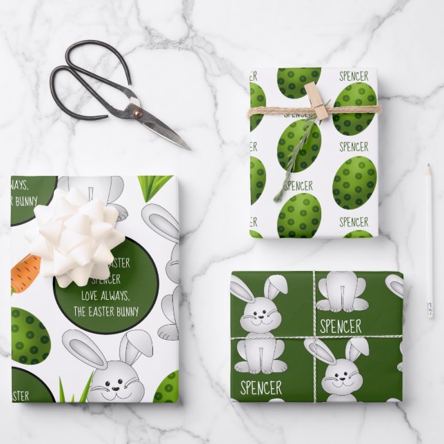 Happy Easter Bunny Personalised Wrapping Paper Sheet (Front)