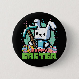 Happy Easter Bunny Pixel Game  6 Cm Round Badge
