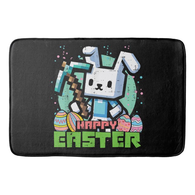 Happy Easter Bunny Pixel Game  Bath Mat (Front)