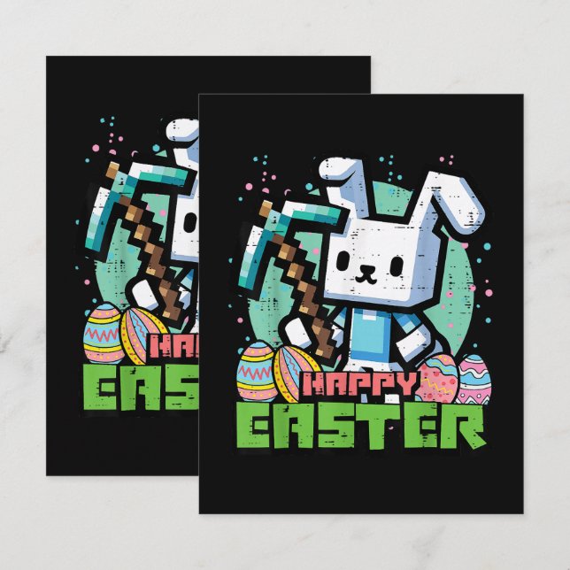 Happy Easter Bunny Pixel Game  Card (Front/Back)