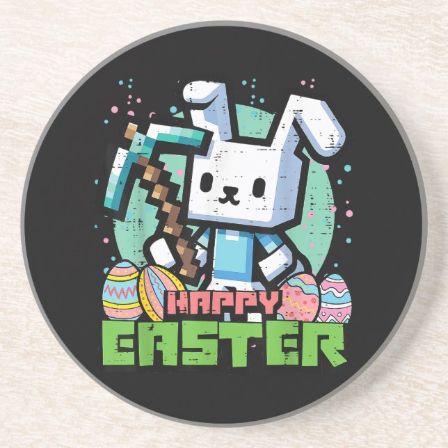 Happy Easter Bunny Pixel Game  Coaster (Front)