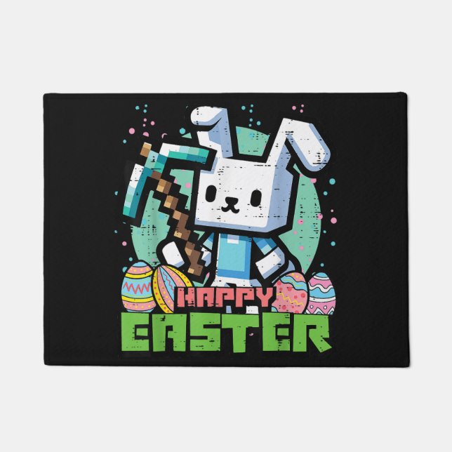 Happy Easter Bunny Pixel Game  Doormat (Front)
