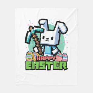 Happy Easter Bunny Pixel Game Gaming Gamer Boys Ki Fleece Blanket