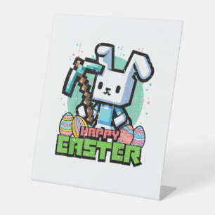 Happy Easter Bunny Pixel Game Gaming Gamer Boys Ki Pedestal Sign