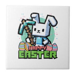 Happy Easter Bunny Pixel Game Gaming Gamer Boys Ki Tile