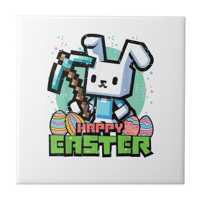 Happy Easter Bunny Pixel Game Gaming Gamer Boys Ki Tile (Front)