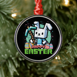 Happy Easter Bunny Pixel Game  Metal Tree Decoration
