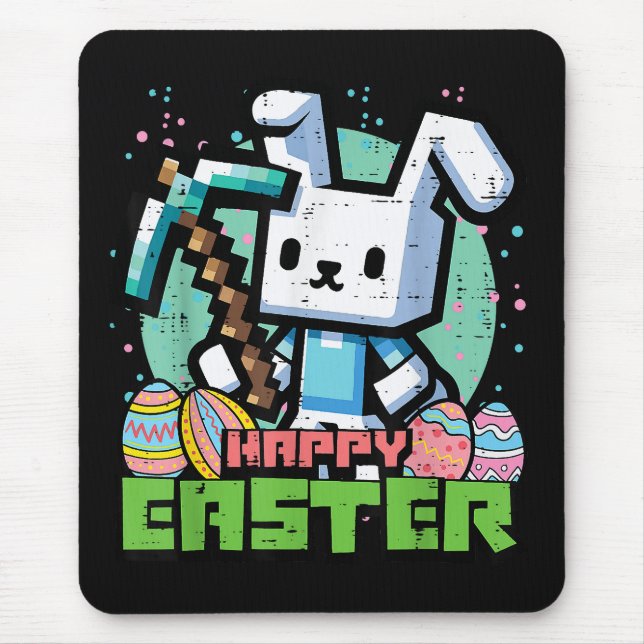 Happy Easter Bunny Pixel Game  Mouse Mat (Front)