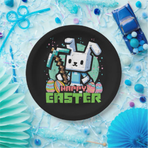 Happy Easter Bunny Pixel Game  Paper Plate