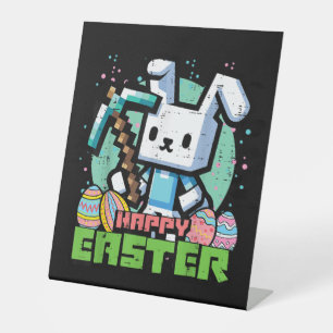 Happy Easter Bunny Pixel Game  Pedestal Sign