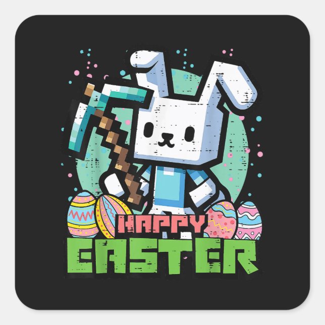 Happy Easter Bunny Pixel Game  Square Sticker (Front)
