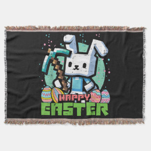 Happy Easter Bunny Pixel Game  Throw Blanket