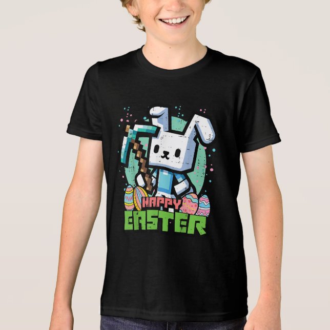 Happy Easter Bunny Pixel Game  Tri-Blend Shirt (Front)