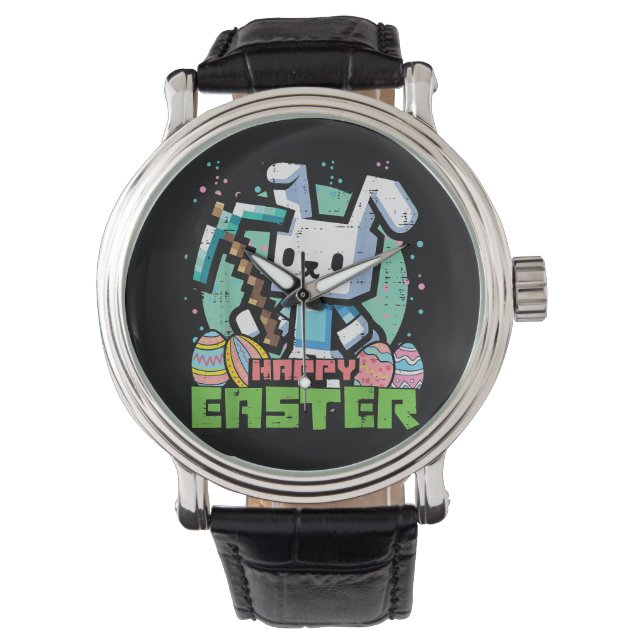 Happy Easter Bunny Pixel Game  Watch (Front)