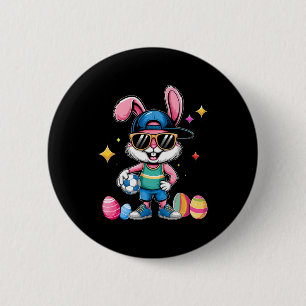 Happy Easter Bunny Playing Soccer Easter Sport Kid 6 Cm Round Badge