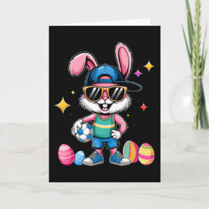 Happy Easter Bunny Playing Soccer Easter Sport Kid Card
