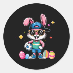 Happy Easter Bunny Playing Soccer Easter Sport Kid Classic Round Sticker