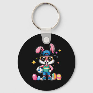 Happy Easter Bunny Playing Soccer Easter Sport Kid Key Ring