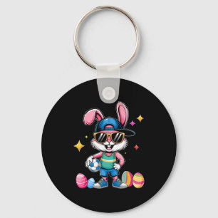 Happy Easter Bunny Playing Soccer Easter Sport Kid Key Ring