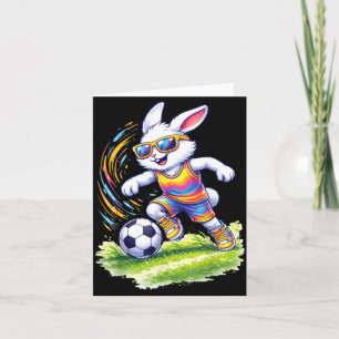 Happy Easter Bunny Playing Soccer Lovers Boys Kids Card