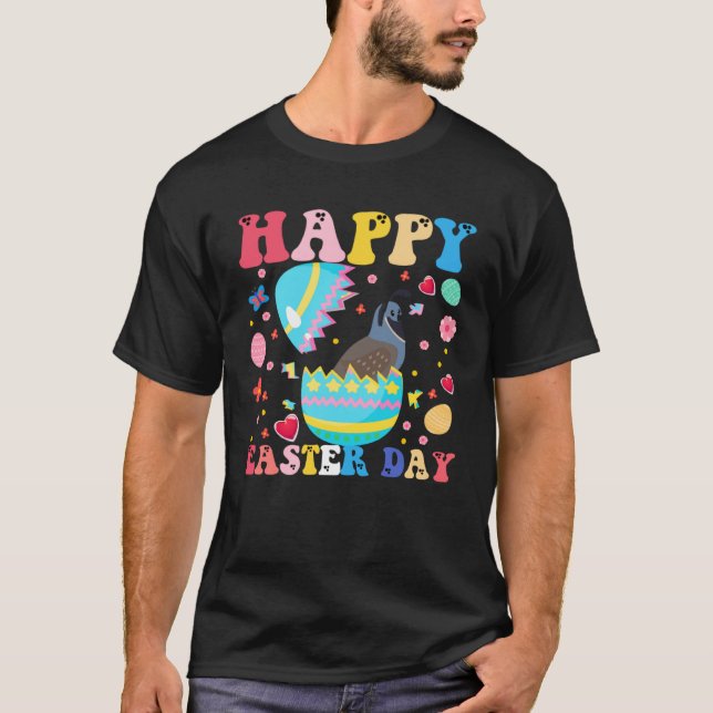 Happy Easter Bunny Quail  Easter Day Groovy T-Shirt (Front)