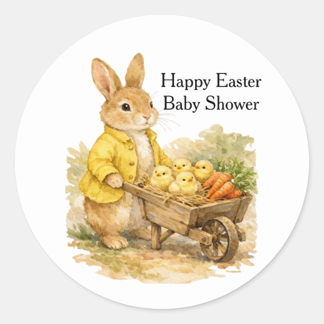 Happy Easter Bunny Rabbit Baby Shower Classic Round Sticker (Front)