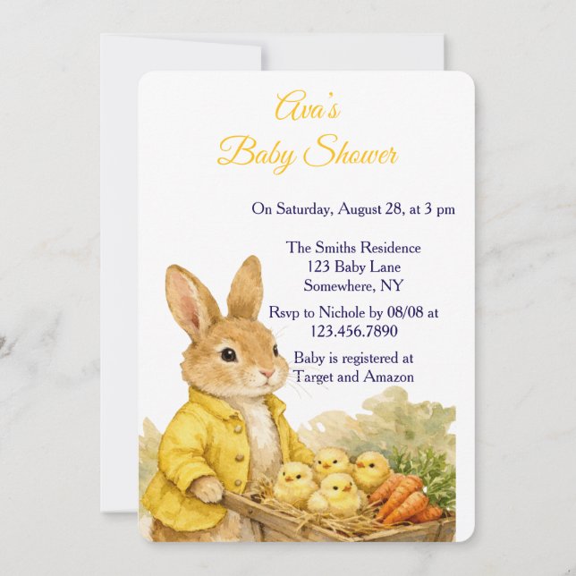 Happy Easter Bunny Rabbit Baby Shower Invitation (Back)