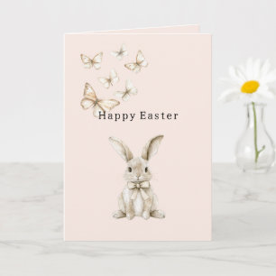 Happy Easter Bunny Rabbit Butterflies Card