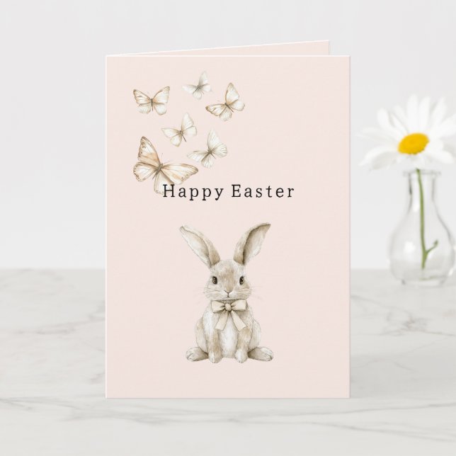 Happy Easter Bunny Rabbit Butterflies Card (Small Plant)