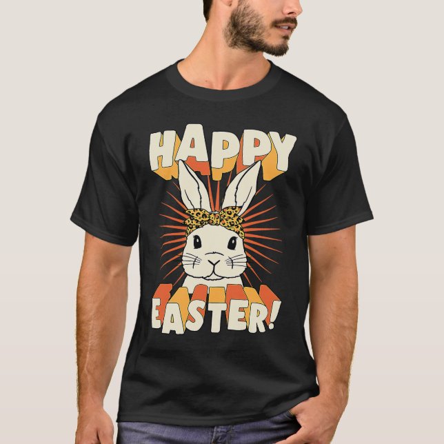 Happy Easter Bunny Rabbit Cheetah Leopard Print  2 T-Shirt (Front)