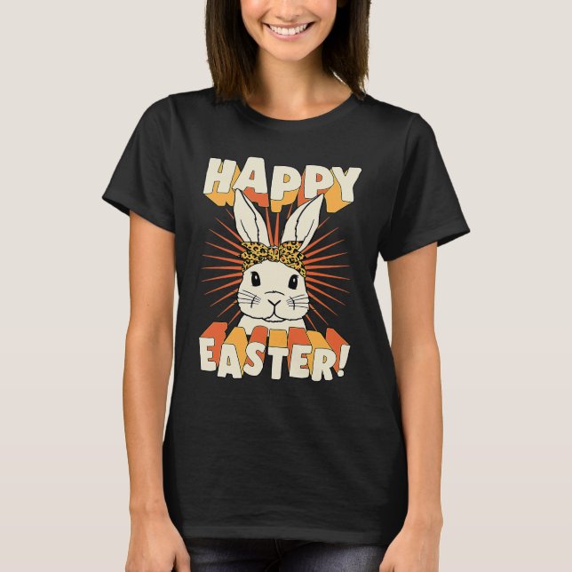 Happy Easter Bunny Rabbit Cheetah Leopard Print  2 T-Shirt (Front)