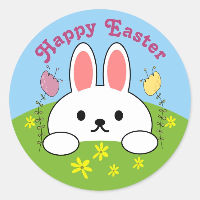 Happy Easter Bunny Rabbit Classic Round Sticker (Front)
