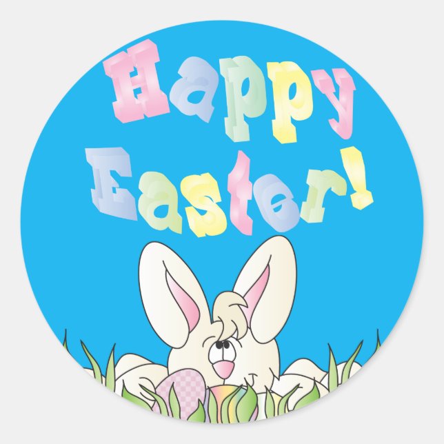 Happy Easter Bunny Rabbit Classic Round Sticker (Front)