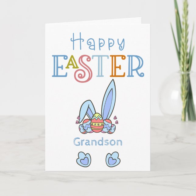 Happy Easter Bunny Rabbit Ears and Eggs Boys Cute Holiday Card (Front)