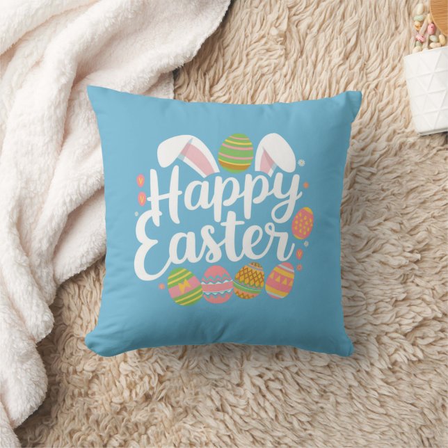 Happy Easter Bunny Rabbit Egg Holiday  Cushion (Blanket)