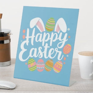 Happy Easter Bunny Rabbit Egg Holiday  Pedestal Sign