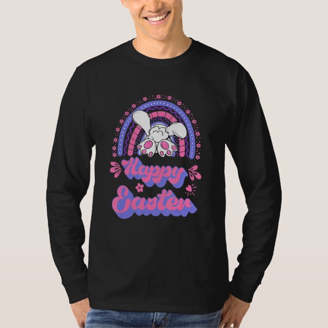 Happy Easter Bunny Rabbit Eggs Rainbow 1 T-Shirt (Front)
