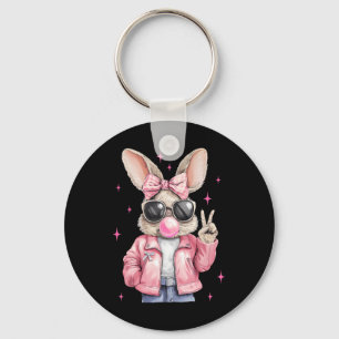 Happy Easter Bunny Rabbit Face Coquette Bow Easter Key Ring