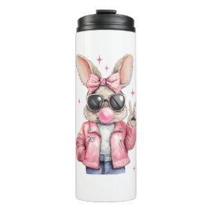 Happy Easter Bunny Rabbit Face Coquette Bow Easter Thermal Tumbler