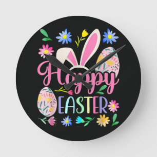 Happy Easter Bunny Rabbit Face Funny Round Clock