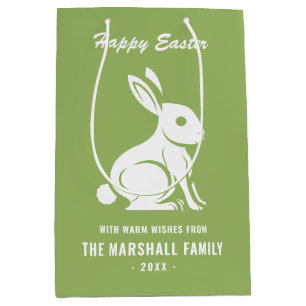 Happy Easter Bunny Rabbit Family Name Green White Medium Gift Bag