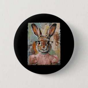 Happy Easter Bunny Rabbit Flower Graphic Art Girl 6 Cm Round Badge