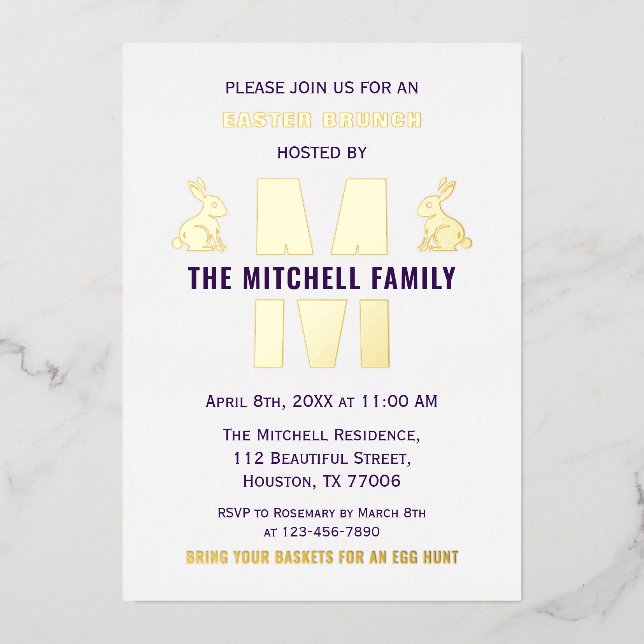 Happy Easter Bunny Rabbit Fun Monogram Family Name (Front)