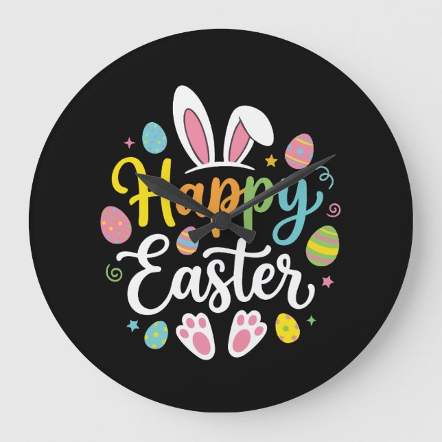 Happy Easter Bunny Rabbit Funny Easter Day Women  Large Clock (Front)
