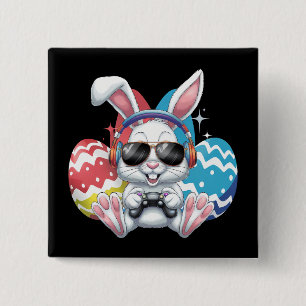 Happy Easter Bunny Rabbit Gaming Gamer Games 15 Cm Square Badge