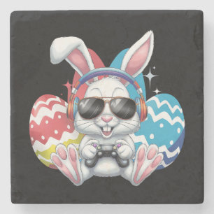 Happy Easter Bunny Rabbit Gaming Gamer Games Stone Coaster