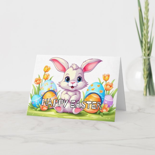 Happy Easter Bunny Rabbit Holiday Card (Front)