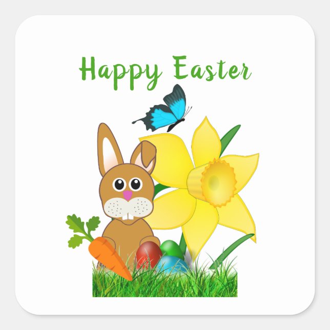 Happy Easter Bunny Rabbit  Square Sticker (Front)