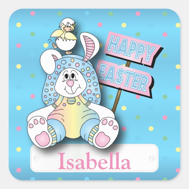 Happy Easter Bunny Rabbit Square Sticker (Front)