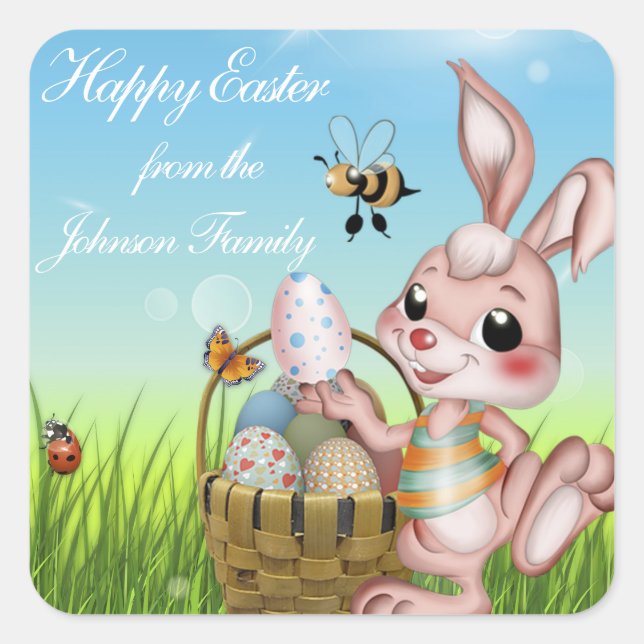 Happy Easter Bunny Rabbit Square Sticker (Front)